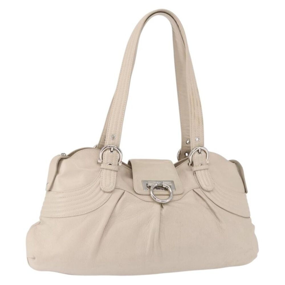 Salvatore Ferragamo Gancini Leather Silver Leather Shoulder Bag Bag